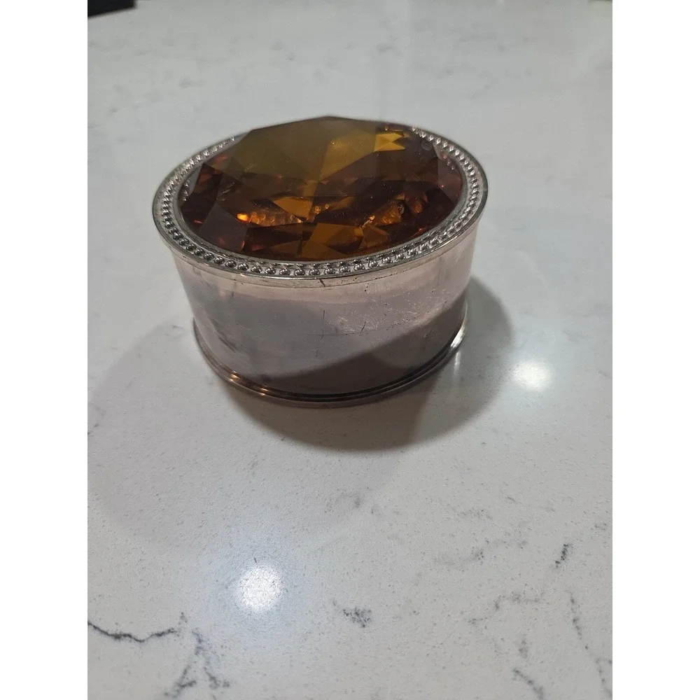 Vintage Lori Greiner Amber Anti Tarnish Safe Keeper Lined Jewelry Box Gem Top